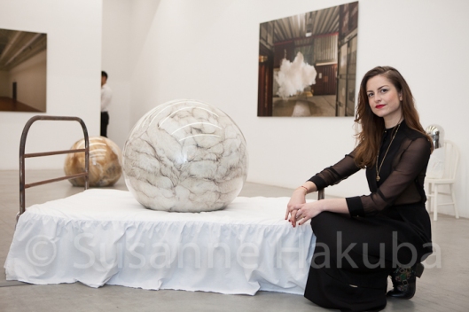 Adeline de Monseignat at the private view of her exhibition at Ronchini Gallery, London.