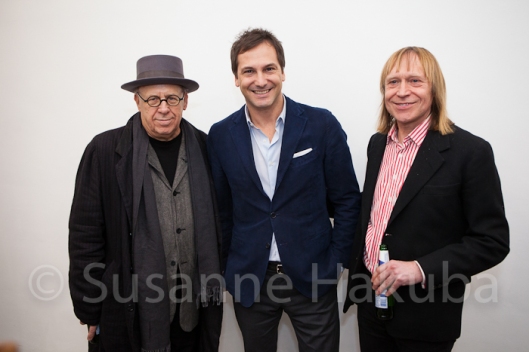 Lorenzo Ronchini (middle), the founder of Ronchini Gallery, and the curator of the show James Putnam (right). 
